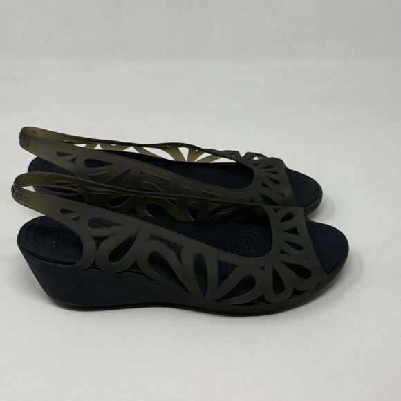 Crocs Adrina III Wedge Sandals Womens 9 Black Open Toe Summer Comfort Casual - Picture 3 of 15